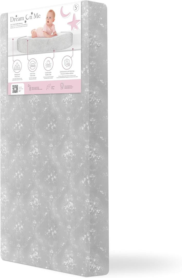 Dream On Me Snooze 2-in-1 Crib Mattress, Dual-Sided for Infants & Toddlers, Waterproof Cover, GREENGUARD Gold Certified, Fits Full Size Crib & Toddler Bed, 52 x 28 x 5