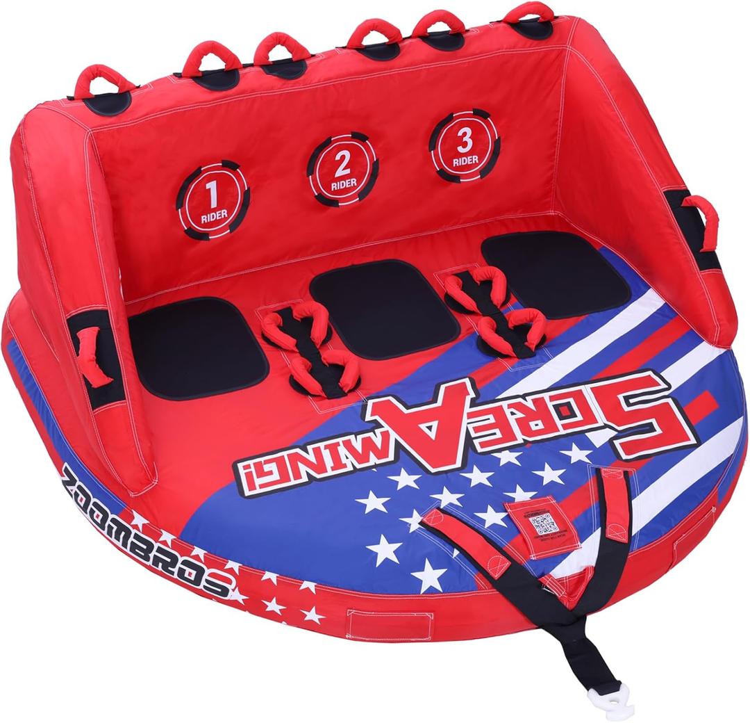 ZOOMBROS Towable Tubes for Boating 2-3Person, Front/Back Tow Points Sofa Style Boat Tubes and Towables, Holds 340-510 lbs Large Capacity, Premium Nylon Cover, Perfect for Kids & Adults