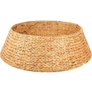 Rattan Christmas Tree Collar - 42in Rustic Farmhouse Style, Hand-Woven Natural Fiber Base with Bow, Large Tree Skirt for Holiday Decor, Fits 6-8ft Trees & Conceals Stand