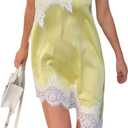Womens Satin Lace Trim Cami Y2k Spaghetti Strap Silk Lace Tank Top Asymmetrical Flowy Silky Layering Camisole, S
