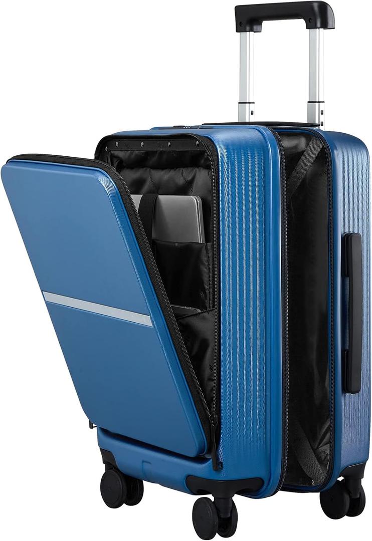 Hanke 20 Inch Carry On Luggage Airline Approved Hard Shell Suitcases with Wheels & Front Pocket Travel Luggage Lightweight Carry On Suitcase for Travel Rolling Luggage(Blue)