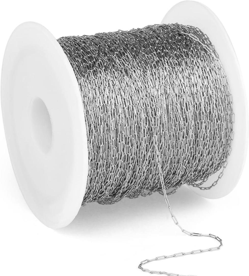 66 FT Small Stainless Steel Cable Chains Roll, 0.8mm Thin 304 Stainless Steel Oval Cable Link Chains Bulk Spool for Beading Jewelry Making DIY Craft