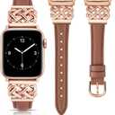 TOYOUTHS Compatible with Apple Watch Bands Women 38/40/41/42mm Dressy Slim Thin Leather Strap with Celtic Knot Interlock Buckle Bracelet for iWatch Series 11 10 9 8 7 6 5 4 SE 3 2 1, Brown/Rose Gold