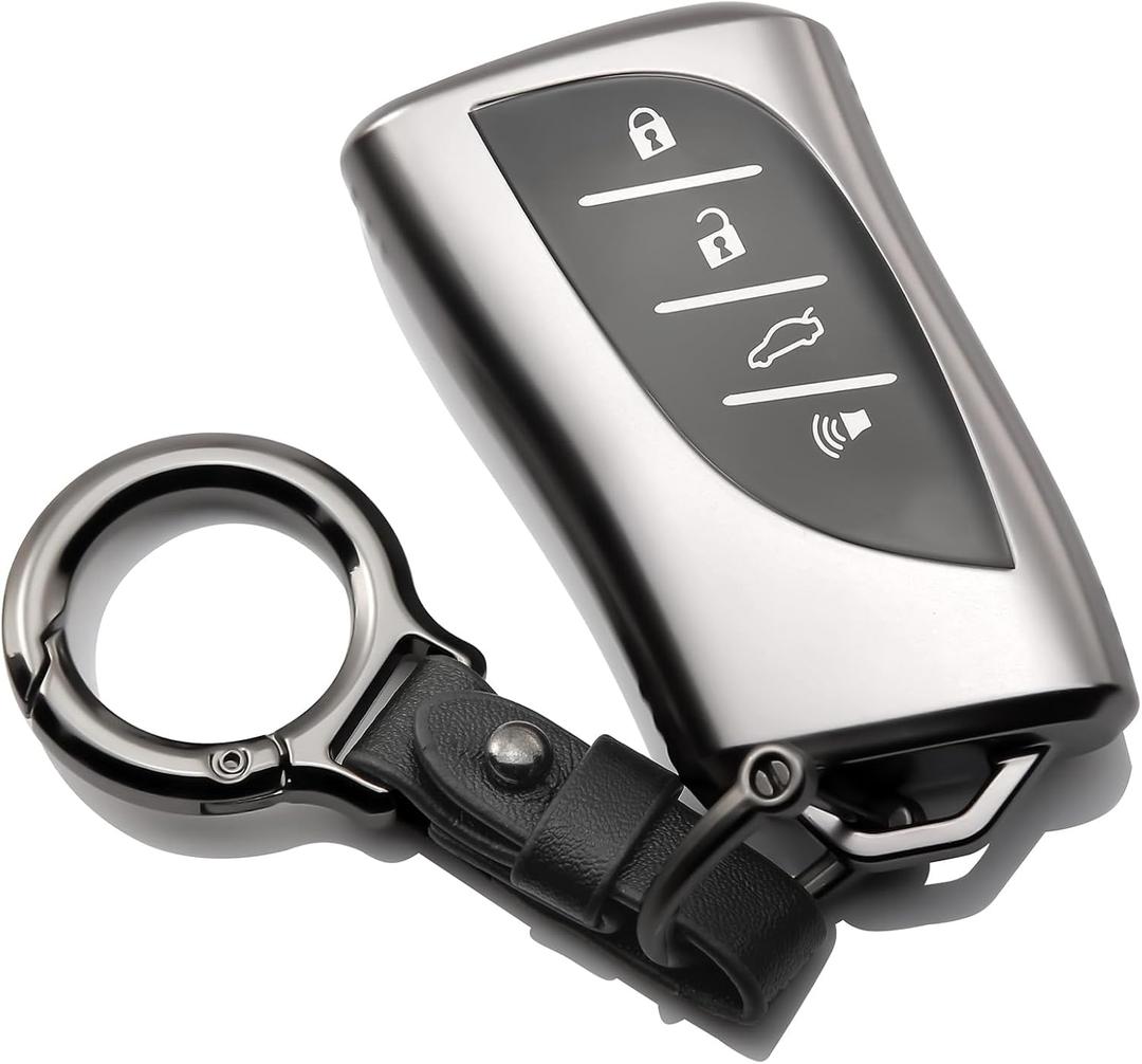 for Lexus Key Fob Cover Compatible with 2018-2025 ES/NX/RX/TX/GX/LX, 4-Button TPU Key Case with Keychain (Grey)