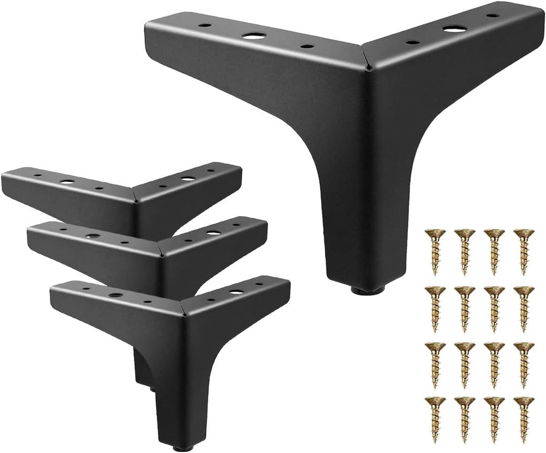AODIOU Furniture Legs Metal Feet: Cabinet Legs 4 Inch Triangle Feet Replacement Dresser Legs Set of 4 (Black)