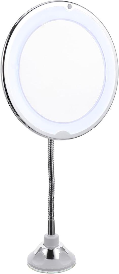Rotating 10X Magnifying Makeup Mirror with Led Light and Strong Suction Cup 360 Degree Adjustable Vanity Mirror for Precise Eye Makeup and Facial Grooming in Bathroom or Travel