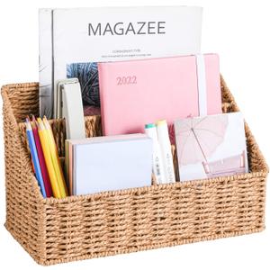 DINGTAI Woven Mail Organizer Countertop, 12 Inch Mail Organizer Basket for Bill and Pen, Farmhouse Desk organizers and storage