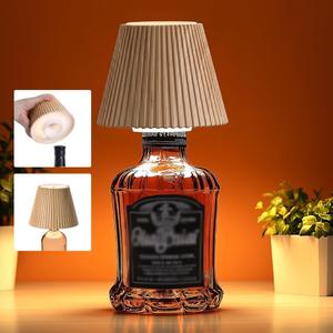WILIT Wireless Bottle Lamp Shades for Table Lamps, 3 Level Brightness Bar Lights for Home Bar, Rechargeable Cordless Lamp for Bedroom Bar&Restaurant, Modern Wine Bottle Light, Gifts for Women (1pc-Natural Wood Grain)