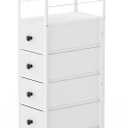 YBING Narrow Dresser for Bedroom, Slim Side Table with Drawer, Dresser Storage Cabinet with 4 Fabric Drawers, Chest of Drawers for Small Space, White