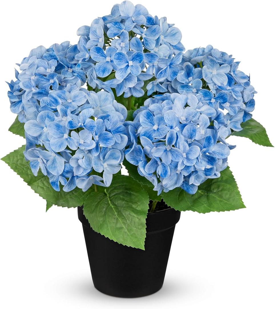 Artificial Hydrangea Flowers in Pot, True Touch Latex Faux Hydrangea Plant, Realistic Blue Potted Flower Arrangement for Home Decor, Table Centerpiece, Office Desk, Wedding Decor, Indoor Fake Plant