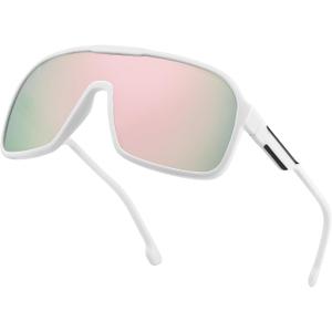FEISEDY Fashion Polarized Sunglasses Oversized One Piece Reflective Lens Sports Sun Glasses B0122 (White/Pink Mirror)
