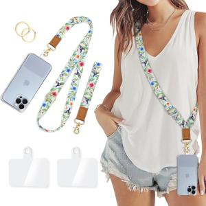 Phone Lanyard Crossbody Wrist Strap, Bird Cell Phone Lanyards for Around the Neck Wristlet Shoulder, Adjustable Flower Floral Strap for Car Keys Keychain Wallet ID Badge
