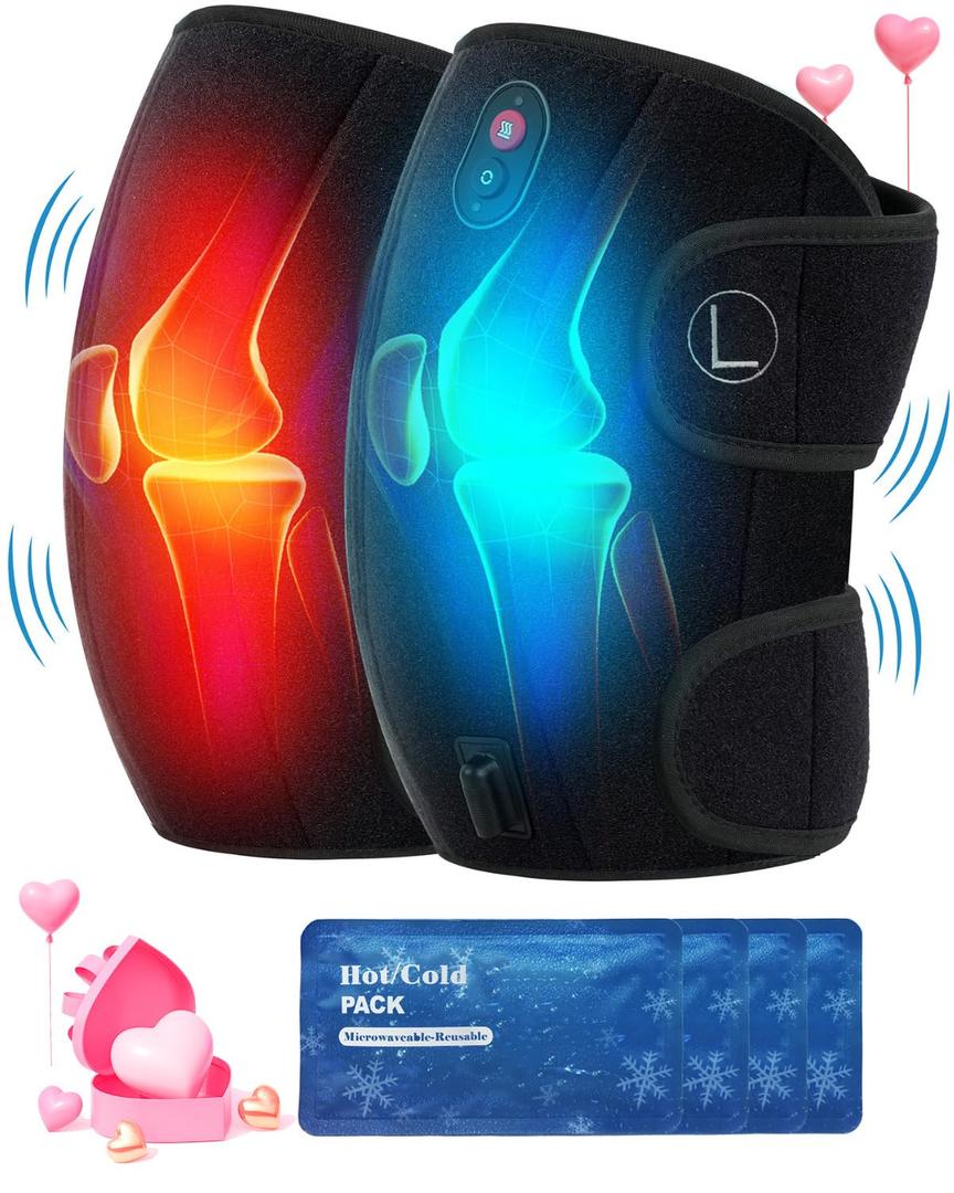 CooCoCo Knee Massager with Heat/Cold, Gifts for Men Women, FSA or HSA Eligible, Heated Knee Brace Wrap Warmer for Pain Relief, Knee Heating Pad for Dad Mom Husband, Mothers Day Gifts (10.2 Inch)