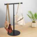niffgaff T Bar Purse Display Stand Tabletop: Adjustable Height Handbag Holder, Countertop Hanging Rack for Long Necklace Scarf Lanyard, Black