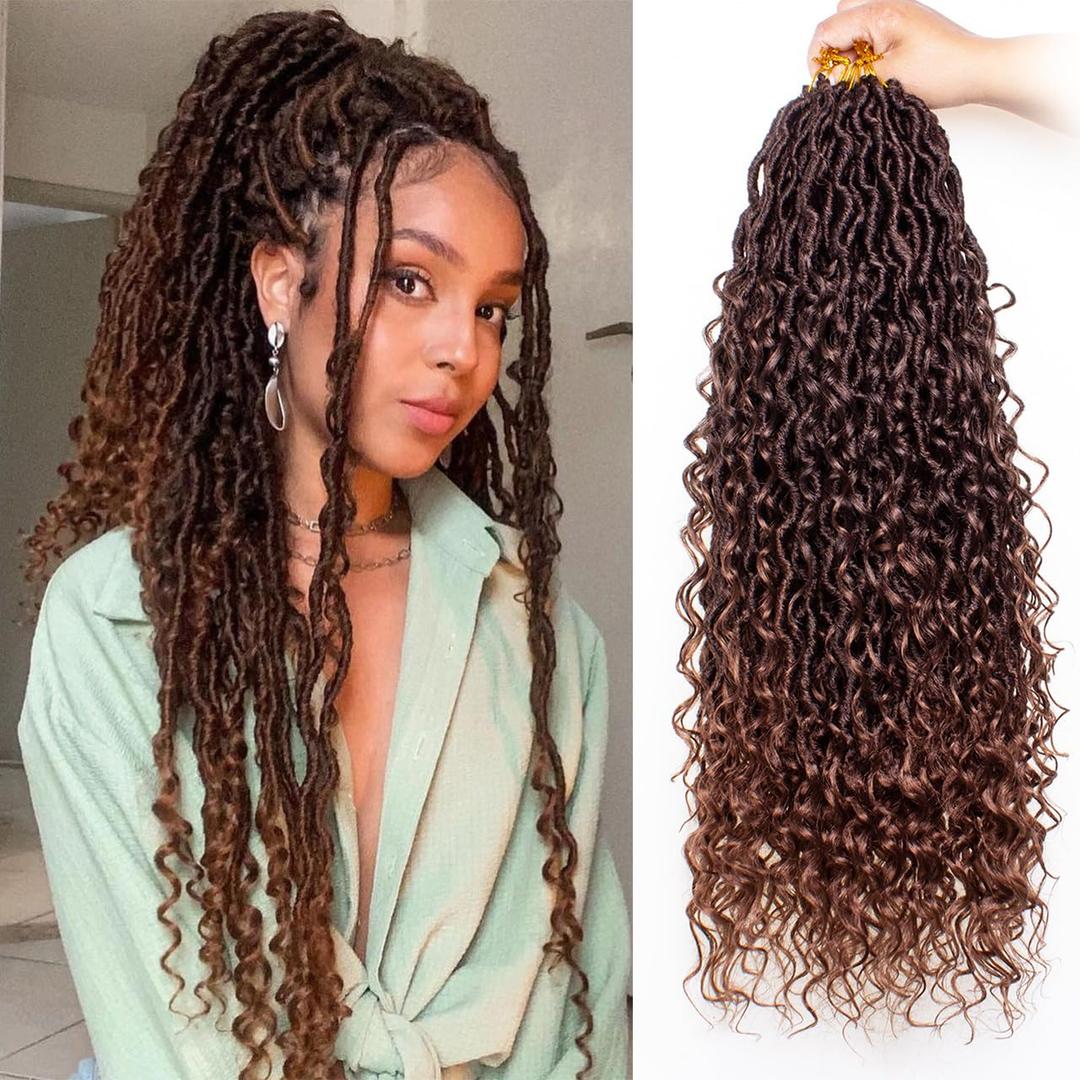 ZRQ 8 Packs Ombre Goddess Locs Crochet Hair 24 Inch Boho Faux Locs Croceht Braids, Ombre Boho Faux Locs Pre Looped Bohemian Locs Crochet Soft Locs With Curly Ends Hair Extension T30#