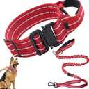 Maiiu Tactical Dog Collar and Leash Set, Adjustable Military Training Reflective Nylon Dog Collar with Control Handle, Heavy Duty Metal Buckle for Medium and Large Dogs(M, Red Set)
