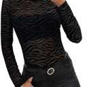 GAMISS Mesh Top for Women Long Sleeve Mock Neck Mesh Shirt Sheer Top Solid Floral Tee Shirts , XL