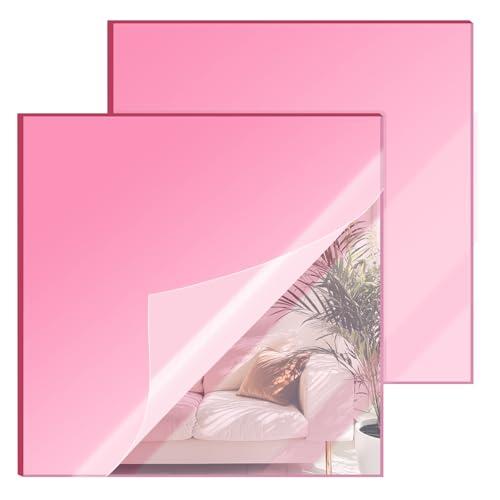 8x8 Inches Pink Mirror Acrylic Sheet – 2 Pcs Reflective Acrylic Panel for DIY Crafts, Home Décor & More (20x20 cm)