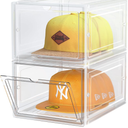 Hat Organizer Box, Stackable Clear Baseball Caps Holder Box Containers with Magnetic Door for Hats Snapback Cap Storag, Hat Rack Display Case, Holds 8 Hats Each (Clear, 2 Pack)