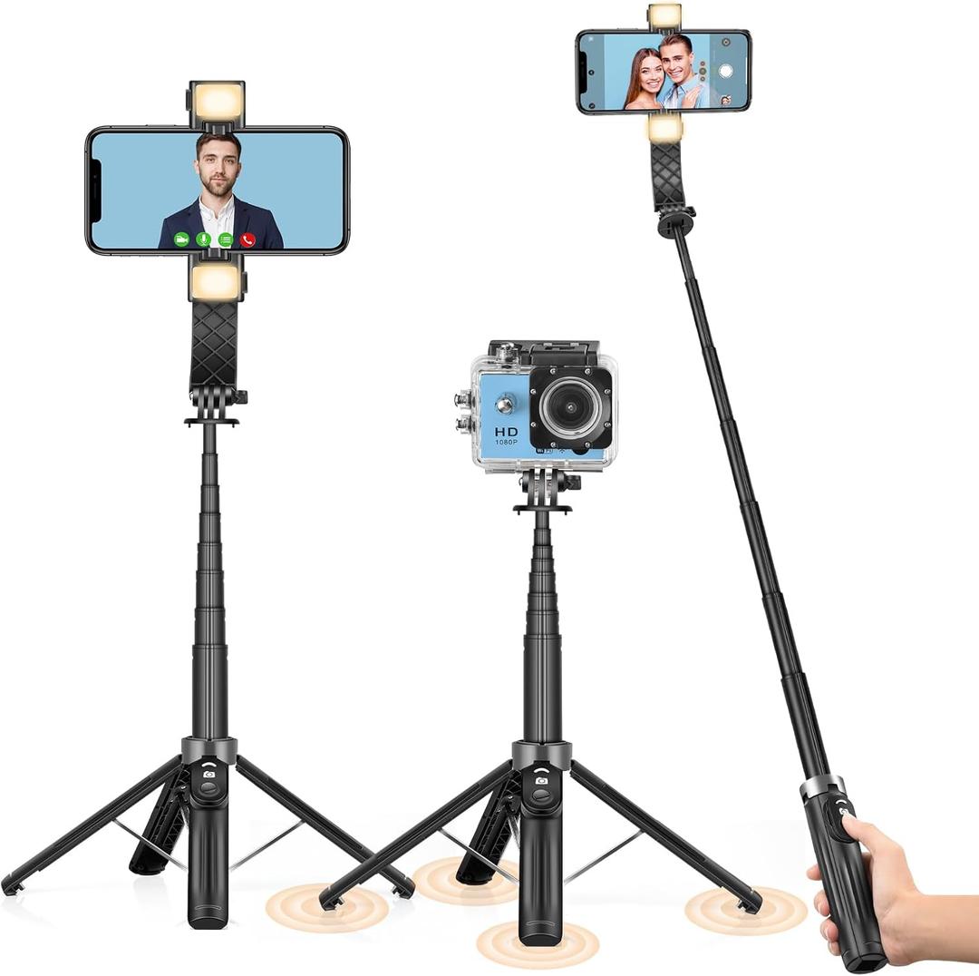 UTEBIT Selfie Stick Tripod for iPhone, 40" Lightweight Phone Tripod Stand with Light & Bluetooth Remote, 3 Light Modes Extendable Selfie Stick Compatible with All iPhone/Android, All-in-1, Black