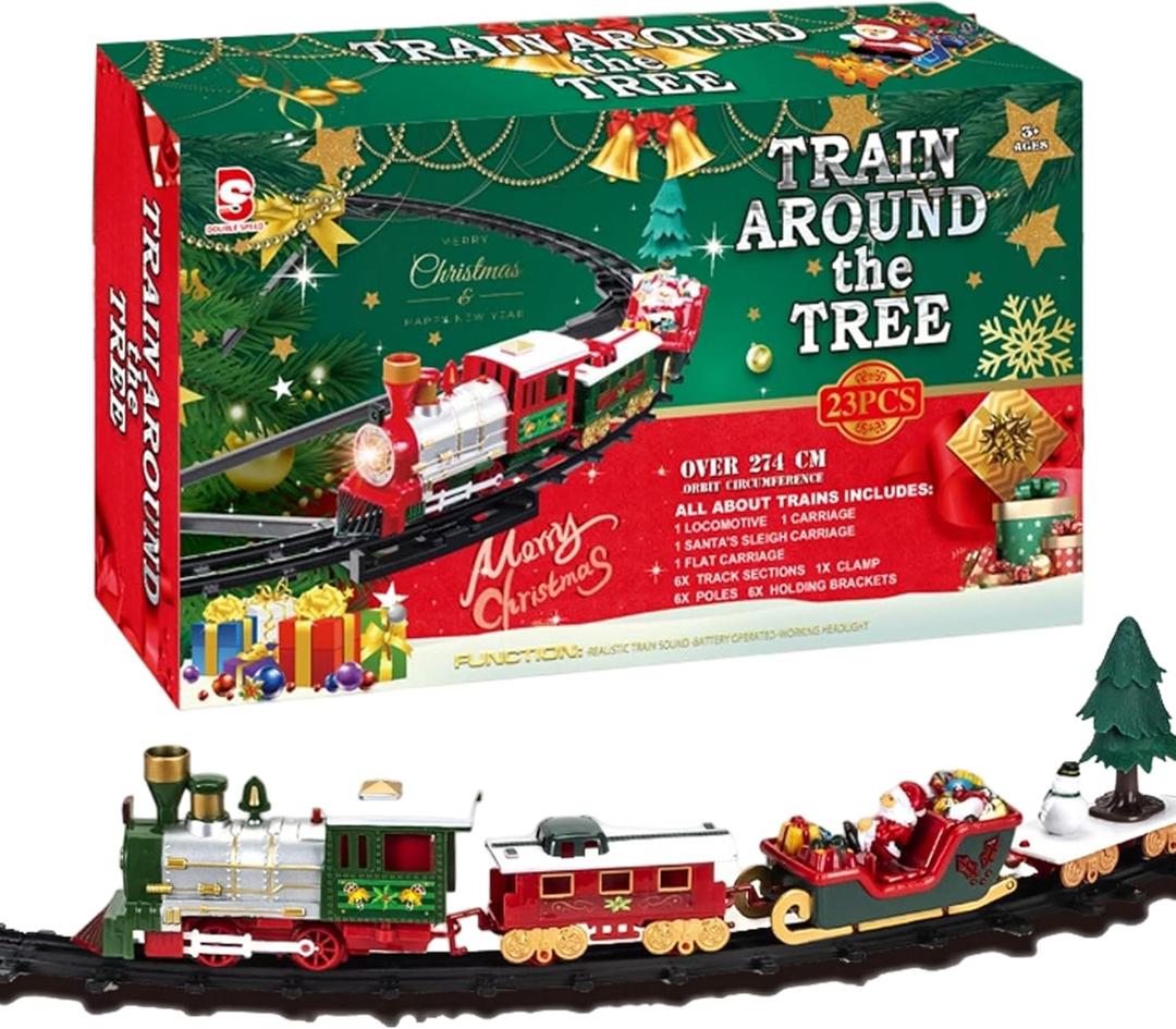 Jorzer Christmas Tree Train Set with Light & Sound Hanging Christmas Train Set with Locomotive Carriage Sleigh and Tracks for Kids Gifts Tree .-