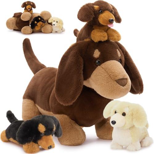 Muiteiur 18" Dog Stuffed Animals, 4-Pack Dachshund Stuffed Animal Set, Cute Wiener Dog Gift for Kids, Boys, Girls