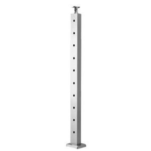 Happybuy 36x1x2 Stainless Steel Deck & Stair Cable Railing Post  Pre-Drilled Horizontal Holes with Mounting Bracket, Silver Powder-Coated Finish, 1-Pack for Level Ground Railings