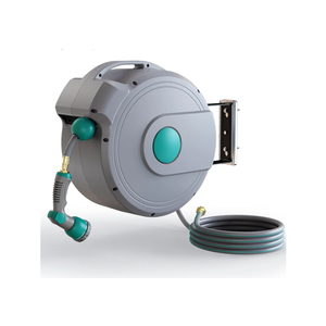 Retractable Garden Hose Reel,1/2 in x 100 ft Wall Mounted Hose Reel, with 10- Function Sprayer Nozzle, Any Length Lock/Slow Return System/Wall Mounted/180°Swivel Bracket (Grey)