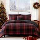 MaiRve King Comforter Set, Classic Red Black Plaid Bedding Set 7 Pieces, Farmhouse Lightweight All Season Bed in a Bag with Sheets, Pillowcases & Shams