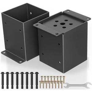 PGGP 2 PCS Metal 6×6 Post Base, Inner Size 5.6"x5.6" Heavy Duty Post Bracket with Anti-Corrosive Partition, Powder-Coated Post Anchor for Pavilion Deck Railing Support Deck Base Plate
