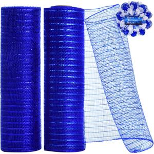 TONIFUL 2 Rolls 10 Inch Blue Decorative Mesh Ribbbon Rolls, Fabric Mesh with Foil for Wreath Supplies, Front Door Wreath Crafts Tree Decor Christmas NewYears Easter Decoration (10 yds/roll)