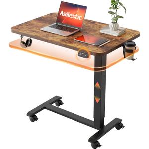 Agilestic Portable Standing Desk Height Adjustable, Mobile Table with Wheels, Small Size Sit Stand Table for Laptops, Rolling Desk for Home, 26" x 15.7"Computer Workstation, Rustic Brown
