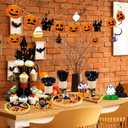 257 Pcs Halloween Party Decorations Include Disposable Paper Party Plates and Cups and Napkins Set Saucer Cupcake Stand Centerpiece Bunting Banner Halloween Tableware Birthday Decoration
