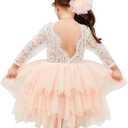 Topmaker Flower Girl Dress for Toddler Baby Girls,Lace Tulle Princess Dress for Wedding, Birthday Party, Photoshoot, Formal Events,Special Occasion (1T, Sleeve-Pink)