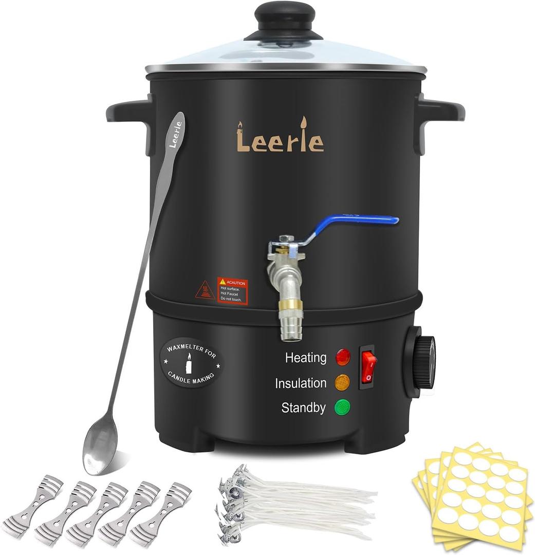 Leerie 5Qts/10Lbs Wax Melter for Candle Making - L5 Candle Wax Melting Pot with Heating Core Brass Spout & Temp Control for DIY Home Business Candle Maker for Candle Making Supplies (L5-US-110V)
