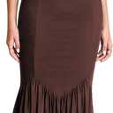 KUTUMAI Women Bodycon Long Formal Dress Asymmetric Hem Lace Neck Wedding Guest Cocktail Maxi Dresses (Brown, M)