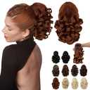 Ponytail Extension, 9" Short Claw Clip Ponytail Extension Curly Wavy Jaw Clip on Pony Tails Hair Extension Synthetic Hairpiece for Women, Copper Red