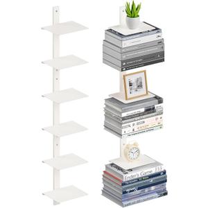 Floating Book Shelves for Wall, 6 Tier Invisible Floating Bookshelf, Vertical Spine Book Tower, Wall Mounted & Space Saving, Heavy Duty Metal Book Organizer for Home Office, 3 Pack White