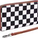 Checkered Wallet for Women with Wrist Strap  Zip Around Canvas Clutch with Card Slots, Cash Pocket & Interior Zip Pouch, Black & White Plaid