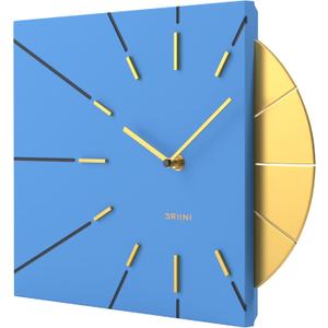 Driini Clocks Mid Century Modern Wall Clock - Square Blue Clock with Decorative Gold Accent- Unique and Cool Clock, Battery Operated - MCM Decor & Decorative Wall Clock for Mid Century Modern Decor.