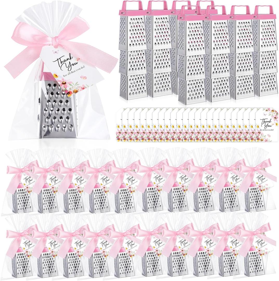 Maxdot 24 Set Employees Appreciation Gift Mini Cheese Graters with Thank You Cards 4-sided Stainless Steel Graters Wedding Guest Thank You Gifts for Women Guests Coworkers Employees