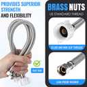 10 Pack 16 Inch Toilet Water Supply Connector Line Braided Stainless Steel, 3/8 Female Compression x 7/8 Female Ballcock Thread Includes 10 Pcs 3/8 to 1/2 Water Line Adapter and 4 Pcs Plumber's Tape