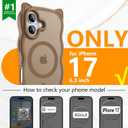 2 x 3 in 1 Magnetic for iPhone 17 Case for Women Girls,1X Screen Protector+1X Camera Lens Protector,Compatible with MagSafe,Translucent Matte,Cute Cat-Ear Wavy Phone Case,6.3",Brown
