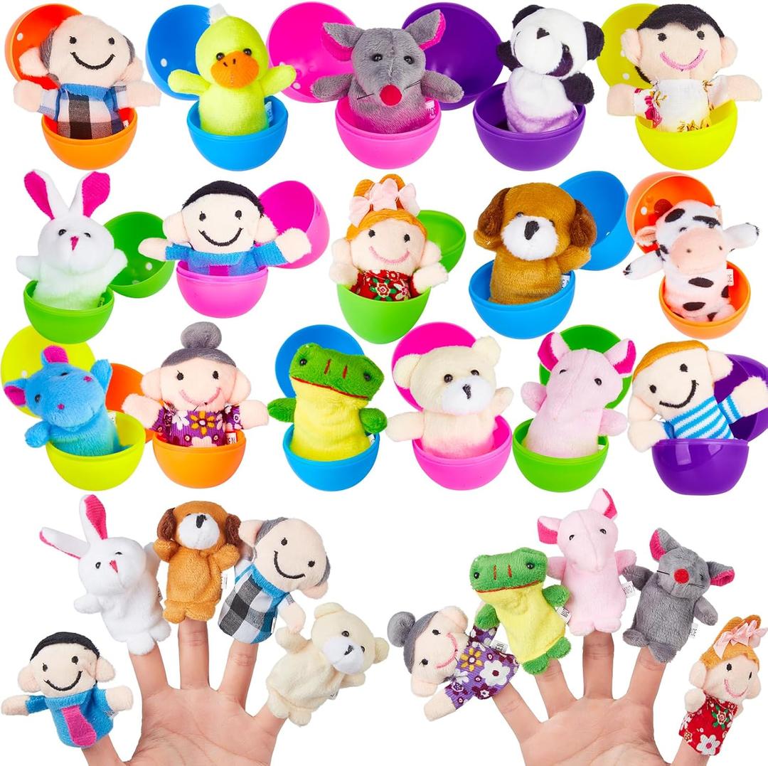 ThinkMax 16pcs Easter Eggs Filled with Finger Puppets for Easter Basket Stuffers, Easter Eggs Hunt, Easter Party Favor, Easter Gift for Kids