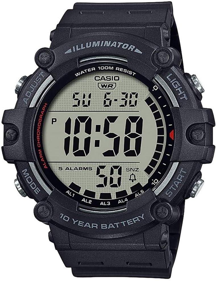 Casio Illuminator AE1500WH Series | LED Backlight | 5-Alarms | 1/100 Sec Stopwatch | Men's Digital Watch (Black)
