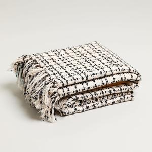Cream and Black Simple Check Throw Blanket | Large 58 X 67 Inches + 3.5" Tassels | Cotton Couch, Sofa, and Bed Blanket | Interior Home Decor Design | Decorative Living Room Blanket