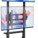 Rolling Dual TV Stand, Mobile TV Cart for Two 32-55 inch TVs with Storage and Lockable Wheels, Height Adjustable Portable TV Stand with Tilt Mount, Holds up to 132 lbs, Max VESA 600x400mm