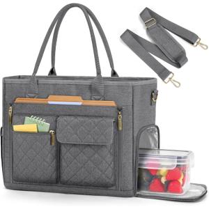 RAINSMORE Teacher Tote Bag with Insulated Lunch Compartment 15.6 inch Laptop Bag for Women Lightweight Work Bags Nurse Bags