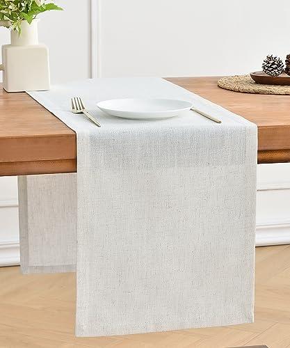 Wracra Linen Style Table Runner, Rustic Farmhouse Off White Table Runner Handcrafted Table Runner for Fall, Winter - Everyday Use and Machine Washable