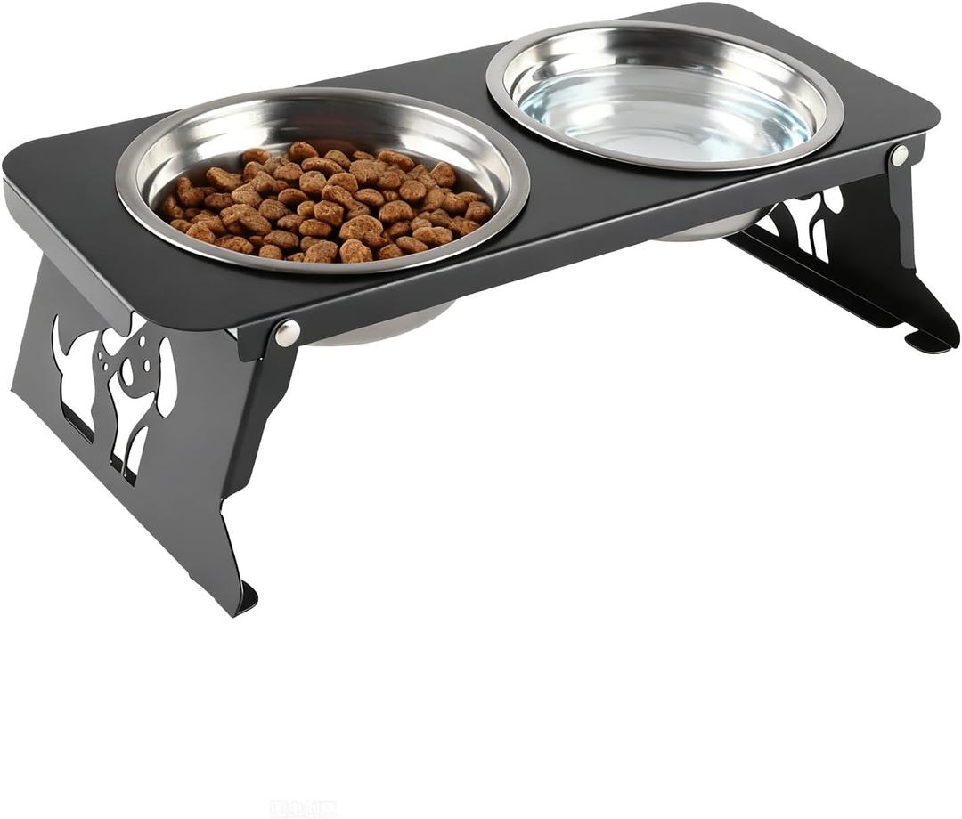 Elevated Dog Bowls,Raised Small Dogs Bowl Stand with Stainless Steel Food Water Bowls,Foldable Pet Feeder Station for Cats Puppies(Height 3.4'')